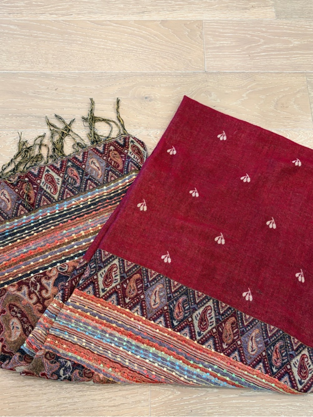 Pashmina Style Scarf Shawl Wrap Boho Paisley Fringe Red Multi